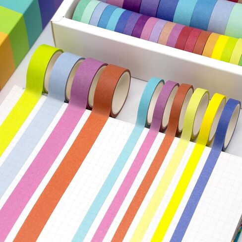 WAPETASHI 60 Rolls Washi Tape Set - 15mm Rainbow Colored Masking Tape, Decorative Tape for Bullet Journaling, Scrapbooking, DIY Arts & Crafts, Christmas Gift, Holiday Decoration in Kuwait