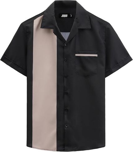 JOGAL Men's Bowling Shirts 50s Rockabilly Short Sleeve Button Down Shirt Beach Aloha Style Hawaiian Shirts in Kuwait