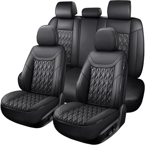 Car Seat Covers Full Set, Faux Leather Seat Covers for Cars, Car Seat Protector Waterproof, Non-Slip Car Interior Covers Universal Automotive Seat Covers Fit for Most Cars SUV, Black in Kuwait