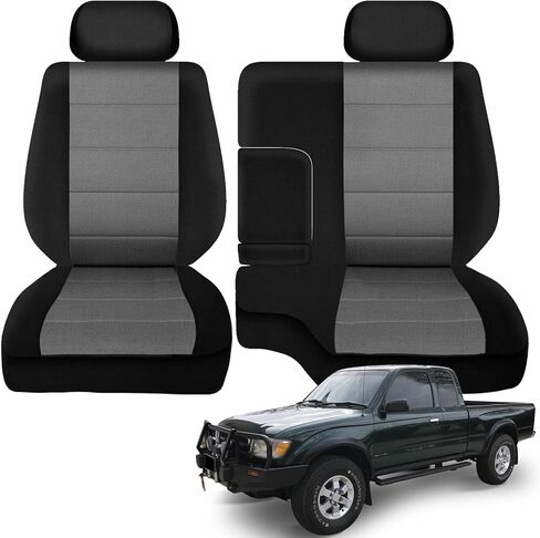 تغطية مقعد الشاحنة متوافقة مع 1995-2000 Toyota Tacoma ، أغطية مقعد أمامية محبوكة 60/40 مع مساند الرأس ووحدة التحكم المركزية والأسود والفحم in Saudi Arabia