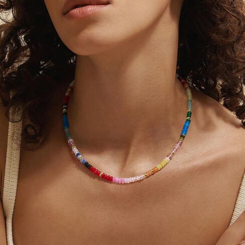 KELORIS PATH Beaded Necklace for Women, Colorful Gemstone Boho Bead Choker for Beach, Trendy Summer Natural Stone Jewelry Gifts in Saudi Arabia