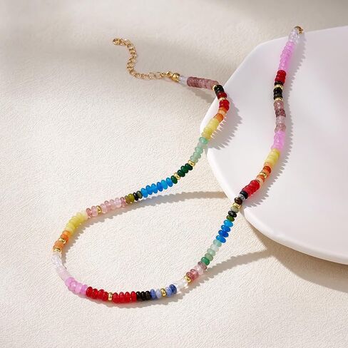 KELORIS PATH Beaded Necklace for Women, Colorful Gemstone Boho Bead Choker for Beach, Trendy Summer Natural Stone Jewelry Gifts in Saudi Arabia