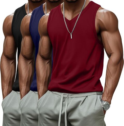 Ficerd 3 Pack Men's Big and Tall Workout Tank Tops, Cotton V Neck Sleeveless Gym Muscle T-Shirts Athletic Tee Summer Vest Top in Kuwait