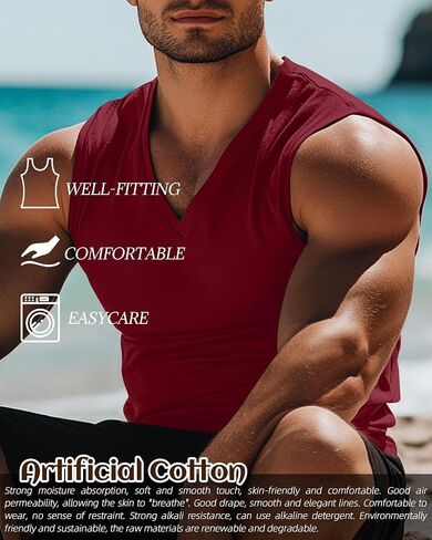 Ficerd 3 Pack Men's Big and Tall Workout Tank Tops, Cotton V Neck Sleeveless Gym Muscle T-Shirts Athletic Tee Summer Vest Top in Kuwait