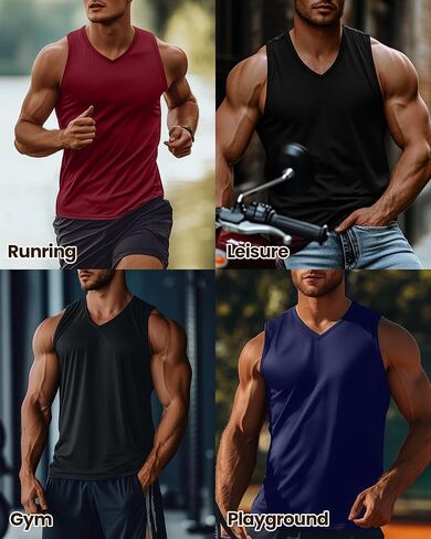 Ficerd 3 Pack Men's Big and Tall Workout Tank Tops, Cotton V Neck Sleeveless Gym Muscle T-Shirts Athletic Tee Summer Vest Top in Kuwait