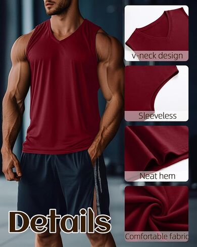 Ficerd 3 Pack Men's Big and Tall Workout Tank Tops, Cotton V Neck Sleeveless Gym Muscle T-Shirts Athletic Tee Summer Vest Top in Kuwait