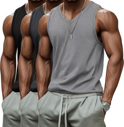 Ficerd 3 Pack Men's Big and Tall Workout Tank Tops, Cotton V Neck Sleeveless Gym Muscle T-Shirts Athletic Tee Summer Vest Top in Kuwait