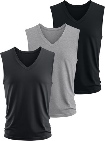 Ficerd 3 Pack Men's Big and Tall Workout Tank Tops, Cotton V Neck Sleeveless Gym Muscle T-Shirts Athletic Tee Summer Vest Top in Kuwait