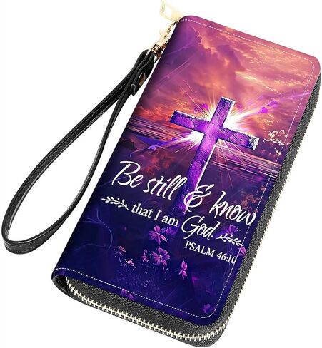 Cross Quote Bible Verses Psalm 46:10 Print Women Large Capacity Wallet PU Leather Zipper Clutch Purse for Smart Phone/Card/Coin/Cash in Saudi Arabia