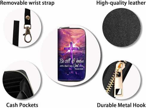 Cross Quote Bible Verses Psalm 46:10 Print Women Large Capacity Wallet PU Leather Zipper Clutch Purse for Smart Phone/Card/Coin/Cash in Saudi Arabia