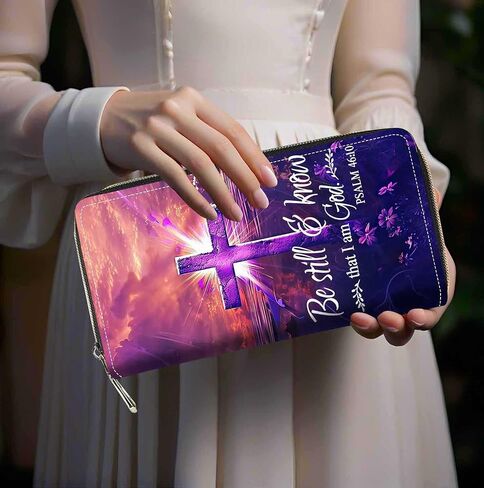 Cross Quote Bible Verses Psalm 46:10 Print Women Large Capacity Wallet PU Leather Zipper Clutch Purse for Smart Phone/Card/Coin/Cash in Saudi Arabia