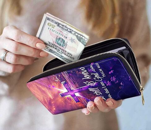Cross Quote Bible Verses Psalm 46:10 Print Women Large Capacity Wallet PU Leather Zipper Clutch Purse for Smart Phone/Card/Coin/Cash in Saudi Arabia