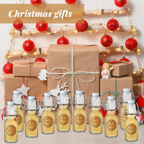 Queekay 20 PCS Mini Flip Top Glass Bottle مع سدادات زخرفية زخرفية أعلى زجاجات مع أغطية ملصقات مستديرة للاصطدامات Kraft لاستخراج الفانيليا محلي الصنع حفل زفاف تحت عنوان حفل الزفاف in Kuwait