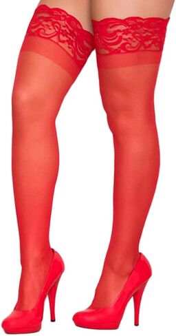 Women Lace Top Thigh High Stockings Silicone Stay Up Silky Semi Sheer Pantyhose in Saudi Arabia