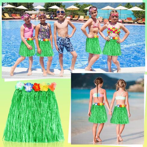 Tarpop 12 Pcs Hawaiian Hula Grass Skirts for Kids 40 cm Grass Skirts for Girls Luau Party Birthday Decoration Festive Show in Saudi Arabia