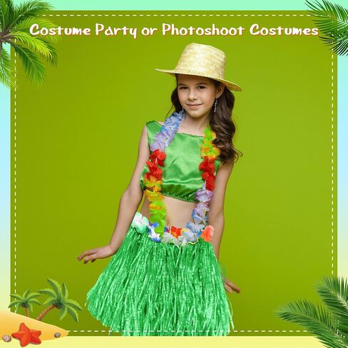 Tarpop 12 Pcs Hawaiian Hula Grass Skirts for Kids 40 cm Grass Skirts for Girls Luau Party Birthday Decoration Festive Show in Saudi Arabia