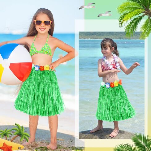 Tarpop 12 Pcs Hawaiian Hula Grass Skirts for Kids 40 cm Grass Skirts for Girls Luau Party Birthday Decoration Festive Show in Saudi Arabia