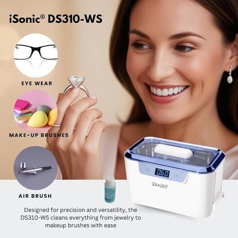 منظف ​​بالموجات فوق الصوتية التجاري المصغر iSonic DS310C مع حامل فرشاة المكياج لأدوات التجميل وفرش الهواء والمجوهرات والنظارات، 110 فولت 55 وات in Kuwait