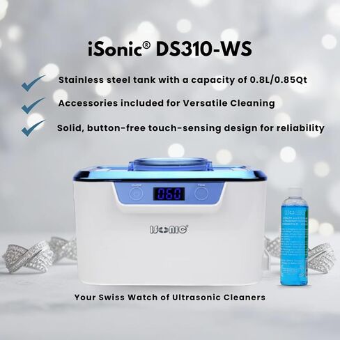 منظف ​​بالموجات فوق الصوتية التجاري المصغر iSonic DS310C مع حامل فرشاة المكياج لأدوات التجميل وفرش الهواء والمجوهرات والنظارات، 110 فولت 55 وات in Kuwait