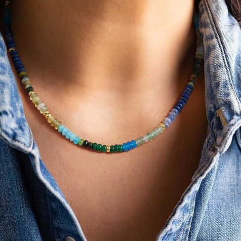 KELORIS PATH Beaded Necklace for Women, Colorful Gemstone Boho Bead Choker for Beach, Trendy Summer Natural Stone Jewelry Gifts in Saudi Arabia