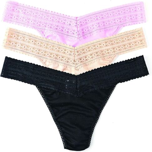 hanky panky - Dreamease Original Rise Thongs for Women | Lacy Lingerie, Eco Friendly Cotton Panties | One Size 4-14 | 3 Pack in Kuwait