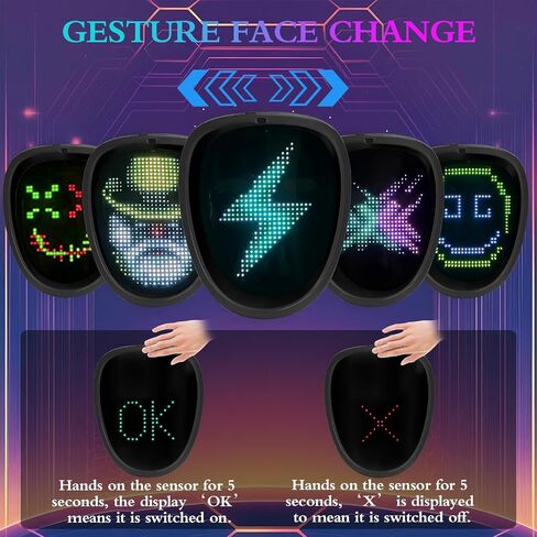 LED Mask with Gesture Sensing, Cool Light Up Transforming Face Mask for Halloween Xmas Cosplay in Saudi Arabia