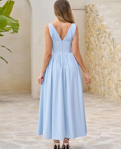 GLNEGE Women's Summer Corset Midi Milkmaid Dress Casual V Neck Flowy A Line Sundress Wedding Guest Dresses with Pockets 2025 in Kuwait