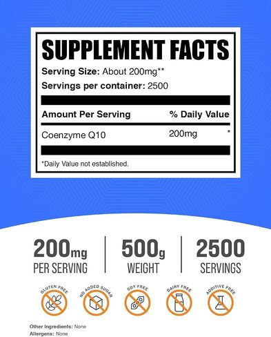 BulkSupplements.com Coenzyme Q10 Powder - Coenzyme Q10 200mg Supplement, Nutritional Supplement - Gluten Free, 200mg per Serving, 10g (0.35 oz) (Pack of 1) in Kuwait