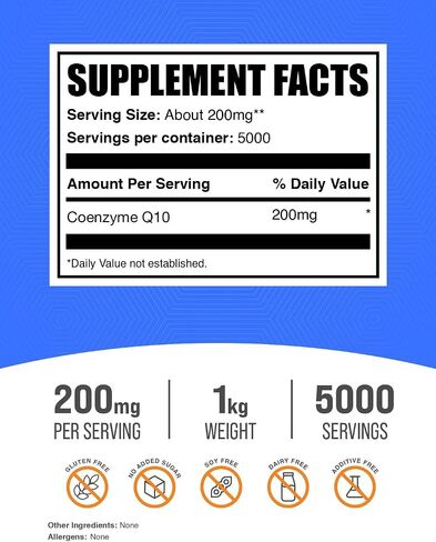BulkSupplements.com Coenzyme Q10 Powder - Coenzyme Q10 200mg Supplement, Nutritional Supplement - Gluten Free, 200mg per Serving, 10g (0.35 oz) (Pack of 1) in Kuwait