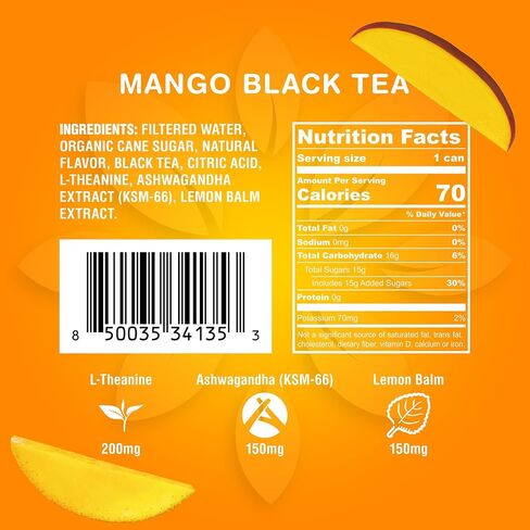 Stress Reief Drink, Calming Green Tea, Non Alcoholic, Ashwagandha & Lemon Balm for Stress Relief, L - Theanine for Focus (12 Pack) (Honey) in Kuwait