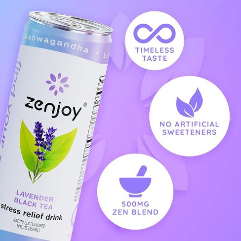 Stress Reief Drink, Calming Green Tea, Non Alcoholic, Ashwagandha & Lemon Balm for Stress Relief, L - Theanine for Focus (12 Pack) (Honey) in Kuwait