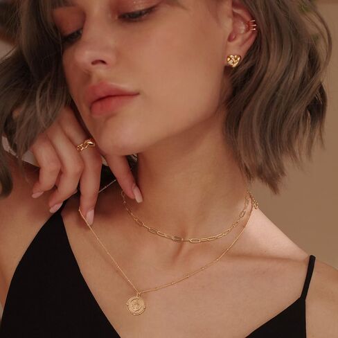 MEVECCO Gold Dainty Anchor Pendant Necklace,14K Gold Plated Cute Horizontal Hammered Necklace for Women in Kuwait
