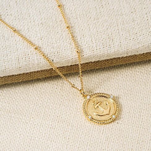 MEVECCO Gold Dainty Anchor Pendant Necklace,14K Gold Plated Cute Horizontal Hammered Necklace for Women in Kuwait
