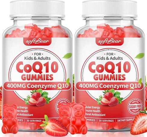 softbear CoQ10 Gummies 400mg Coenzyme Q10 Supplement for Adults, High Absorption coq10 Plus Omega-3, Magnesium, Vitamin B3 & Zinc for Cellular Energy & Antioxidant, Strawberry Flavor 60 Count in Kuwait