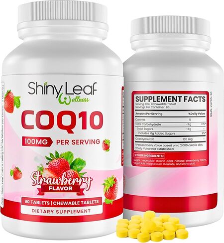 Shiny Leaf CoQ10 100mg - Chewable CoQ10 Supplement - Coenzyme Q10 for Heart Health & Energy - Natural Co Q 10 Supplement - For Cardiovascular Wellness - 100mg Chewable Tablets, 30 Tablets, Made in USA in Kuwait