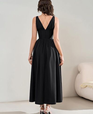 GLNEGE Women's Summer Corset Midi Milkmaid Dress Casual V Neck Flowy A Line Sundress Wedding Guest Dresses with Pockets 2025 in Kuwait