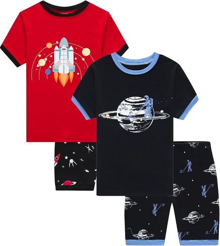 Dolphin & Fish Boys Summer Pajamas 4pieces تعيين الأولاد القصيرة الأكمام اللطيفة المطبوعة أطفال الأطفال ملابس النوم. in Kuwait