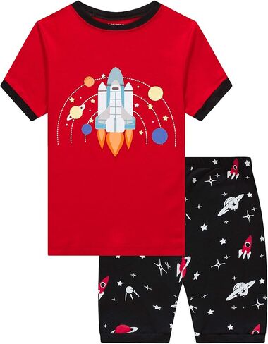 Dolphin & Fish Boys Summer Pajamas 4pieces تعيين الأولاد القصيرة الأكمام اللطيفة المطبوعة أطفال الأطفال ملابس النوم. in Kuwait