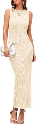 PRETTYGARDEN Women's 2025 Summer Casual Maxi Dresses Ribbed Knit Sleeveless Bodycon Elegant Going Out Beach Vacation Clothes in Kuwait