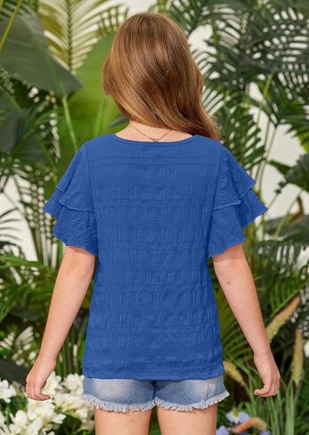 Besserbay Girls Summer Summer Shuffle Short Sleeve قمصان Tee Crewneck تمتد من القمم غير الرسمية من 5-14 سنة in Kuwait