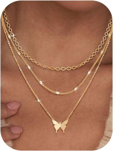 Besteel 3pcs قلادات الذهب ذات الطبقات الوعرة للنساء - paperclip pearl choker necklace stack مجموعة عصرية بسيطة سلسلة سلسلة مجوهرات غير مشوهة بالماء الهدايا in Saudi Arabia