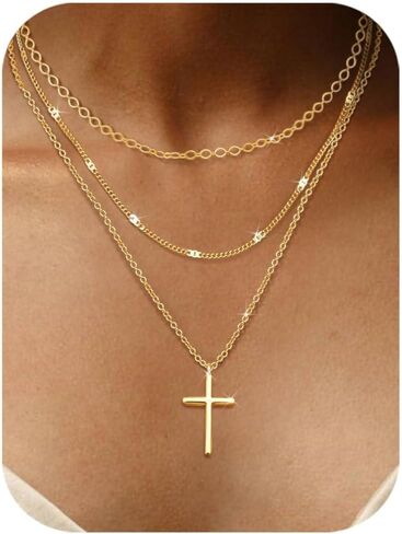 Besteel 3Pcs Dainty Layered Gold Necklaces for Women - Paperclip Pearl Choker Necklace Stack Set Trendy Simple Layering Chain Pendant Jewelry Non Tarnish Waterproof Gifts in Saudi Arabia