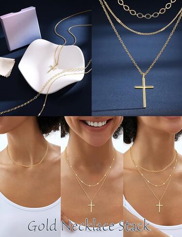 Besteel 3Pcs Dainty Layered Gold Necklaces for Women - Paperclip Pearl Choker Necklace Stack Set Trendy Simple Layering Chain Pendant Jewelry Non Tarnish Waterproof Gifts in Saudi Arabia