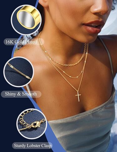 Besteel 3Pcs Dainty Layered Gold Necklaces for Women - Paperclip Pearl Choker Necklace Stack Set Trendy Simple Layering Chain Pendant Jewelry Non Tarnish Waterproof Gifts in Saudi Arabia