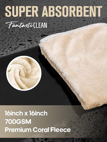 Fantasticlean Microfiber Car Detailing Towels, Car Drying Towel with Edge, Plush, Coral Fleece, 700GSM, 16" x 16", 12 Pack, Scratch-Free, Ultra Absorbent, Car RV Boat Home Cleaning (Grey and Camel) in Saudi Arabia
