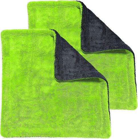 2-Pack Car Drying Towels, 16"x 16" Microfiber Drying Towel for Car Detailing, 1400 GSM High Absorbent Edgeless Streak Free Car Wash Drying Towels for Car Truck SUV, Green&Gray in Kuwait