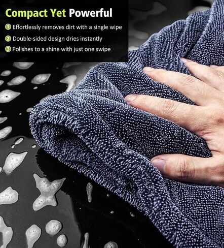 2-Pack Car Drying Towels, 16"x 16" Microfiber Drying Towel for Car Detailing, 1400 GSM High Absorbent Edgeless Streak Free Car Wash Drying Towels for Car Truck SUV, Green&Gray in Kuwait