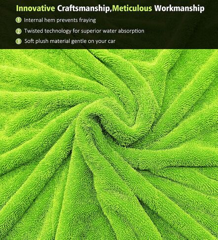 2-Pack Car Drying Towels, 16"x 16" Microfiber Drying Towel for Car Detailing, 1400 GSM High Absorbent Edgeless Streak Free Car Wash Drying Towels for Car Truck SUV, Green&Gray in Kuwait
