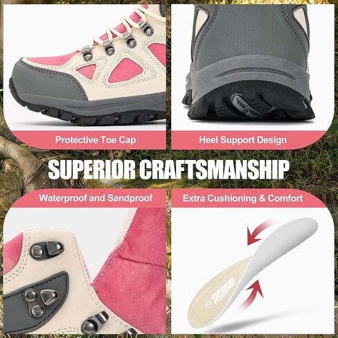 R CORD Kids Hiking Boots Waterproof Durable TPR Traction Outsole Anti-Skid Athletic Lace Up Hiking Shoes for Outdoor Adventure in Kuwait