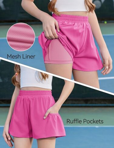 Zaclotre Girls Ruffle Athletic Shorts with Pockets High Waisted Kids Sport Shorts for Soccer Basketball Running in Saudi Arabia
